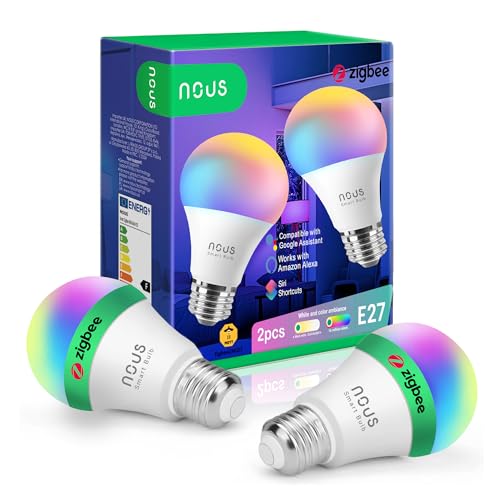 NOUS P3Z ZigBee Smart Glühbirne E27 LED, RGB, Kompatibel mit Alexa, Home Assistant, Google Home, SmartThings, Fernbedienung, Dekorative Glühbirne Zubehör, 2 Pack
