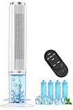 HIFRESH 107CM Tower Fan for Room w/Cooling Function, Bladeless Tower Fans for Home, Remote & Touch, 4 Modes & 3 Speeds, 26Ft Air Throw, 12H Timer, 4 Ice Packs, Auto Rotation, Low Power Consumption