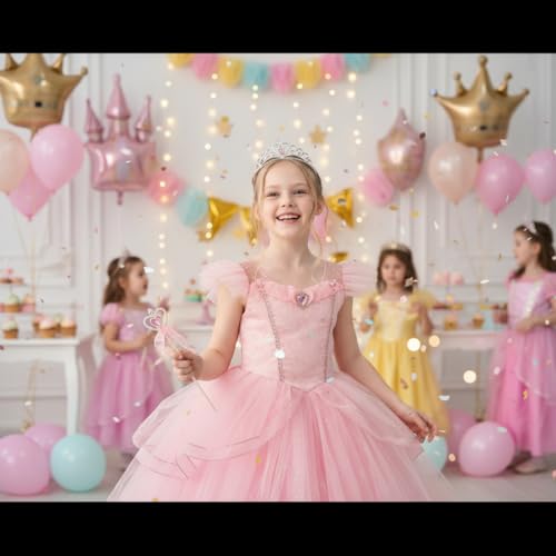 Lovelyshop diadème coeur rose enchanteur pour petites filles - multicouche avec des diamants roses scintillants, idéal pour les fêtes de princesse et l’habillage de costume – vue 7