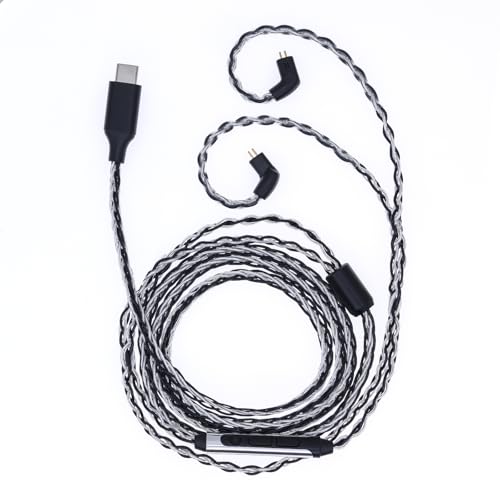 Herdslive IEM Earphone Earbuds Cable, Type-C Plug Upgraded Headsets Replacement Cable with Mic, 2PIN/MMCX/TFZ DAC Chip 8-Strand Headphone Monitor Cable Cord - TFZpins with mic