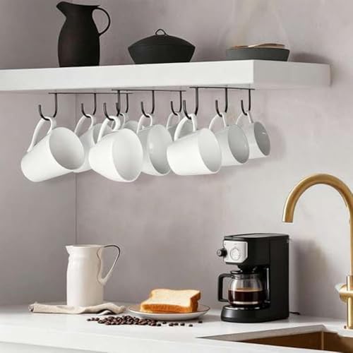 2Pcs Mug Hooks Under Cabinet, Hanging Coffee Mug Holder for Kitchen Cabinet/Shelf, Coffee Mug Organizer with Hooks, for Mugs, Cups (Black)