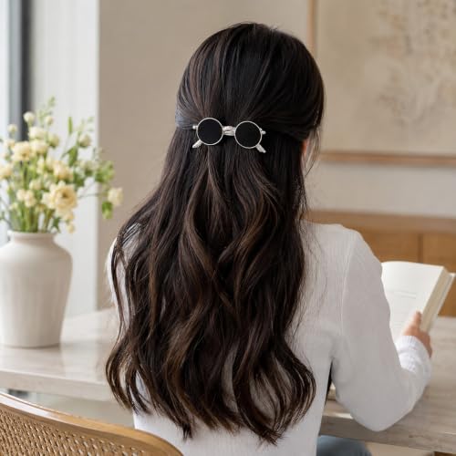 Image of Metal Sunglasses‑Shaped Hair Clip - Silver Frame, Inserts, 8 cm x 3.2 cm