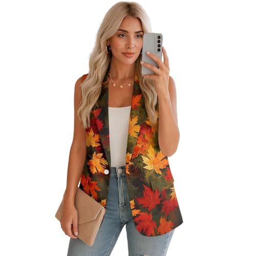 Women's Summer Sleeveless Vest Tops Single Button Lightweight Fully-Lined Casual Work Office Blazers with Pockets2