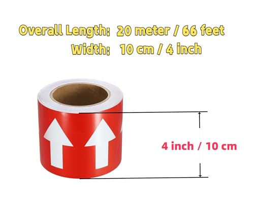 Image of Pipe Flow Arrow Tape Pipeline Arrow Stickers 4 Inch x 66 Ft (10cm x 20M) Pipe Identification Marking Arrow Labels with Reflective Strips for Pipe Flow Markers, Red /White