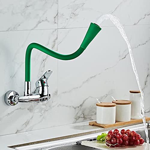 Grifo Mezclador de Cocina Mural con Manguera Flexible giratoria de 360 Grados y Doble Orificio.