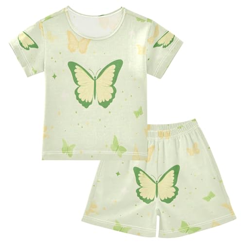 senya Butterflies White Green 1 Summer Pajamas Set Short Cotton Sleepwear 2 Piece
