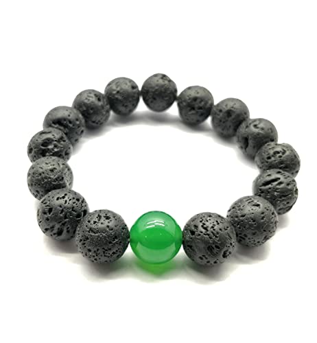Bracelet pierres naturelles lave noire et onyx vert 10mm LKBEADS contre le stress