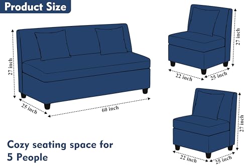 Image of 3+1+1 Modern Velvet Fabric Sofa Set for Living Room | Three Seater Sofa with 2 Single Seater Chairs | for Home, Office| Blue