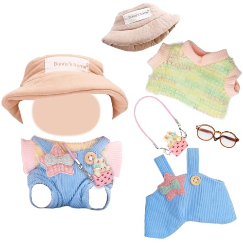 Kleidung für 17 cm Puppen, Buntes Kurzarmhemd Overall mit fünfzackigem Stern Mütze Brille Tasche für die 17 cm Mini Plüs...