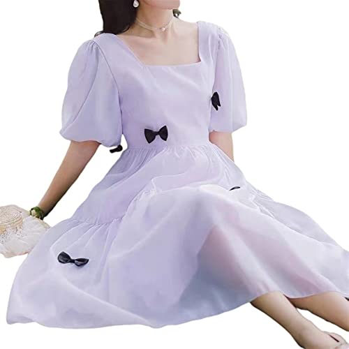 Robe Lolita col carré dos nu ajustable avec manches bouffantes d'été