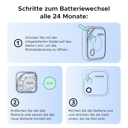 UGREEN FineTrack kompatibel mit Apple Find My (nur iOS), GPS Tracker, Schlüsselfinder mit Austauschbarer Batterie, 24 Monaten Batterielebensdauer, Tracker für Koffer, Keys, Reisepässe(4 Pack)