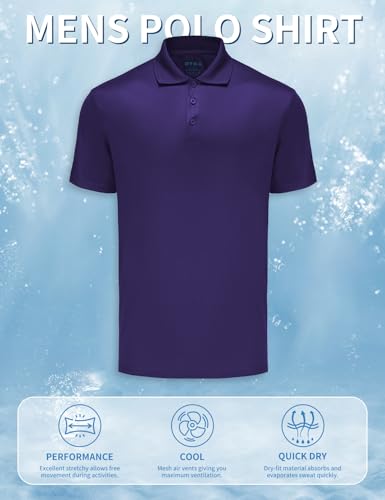 Opna Golf Shirts for Mens Regular, Big and Tall Size Golf Polos Dry Fit Shirts Short Sleeve (Purple) - Large