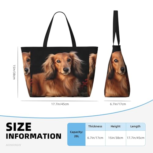 Beach Bags For Women Large Waterproof Sandproof Beach Tote Bag Lightweight Zipper Carry On Bag Long Haired Dachshund Pool Bag For Gym Travel Vocation4