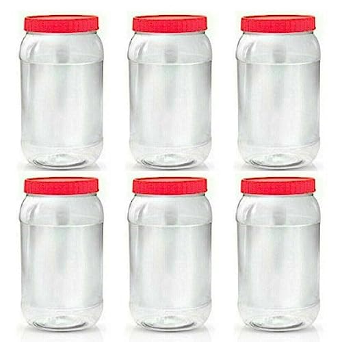 KANSY Plastic Storage Jars with Screw Top Lids - Multipurpose Kitchen Containers For Kitchen Food Storage Pasta Airtight BPA free (2000ml, Pack of 6)