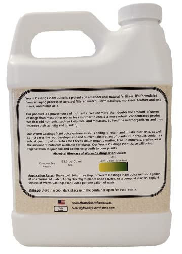 Worm Castings Tea Plant Juice - Quart. Super Concentrated Worm Tea With Kelp And Feather Meals And Humic Acid. Soil Restorer, Plant Fertilizer, And Compost Booster. #TOP1