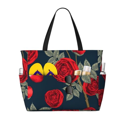 Fleurs de roses rouges grand sac de plage spacieux pour emporter toutes vos affaires sans effort