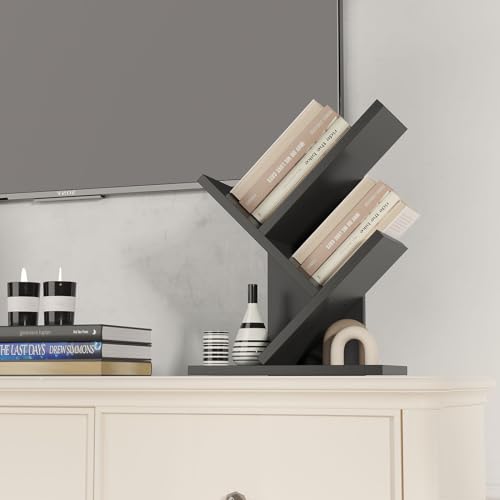 YMYNY Bücherregal im Baumform, 2 Ebenen Schreibtisch-Organizer, Modernes Holzregal für Bücher/Filme/CDs… – Ansicht 5