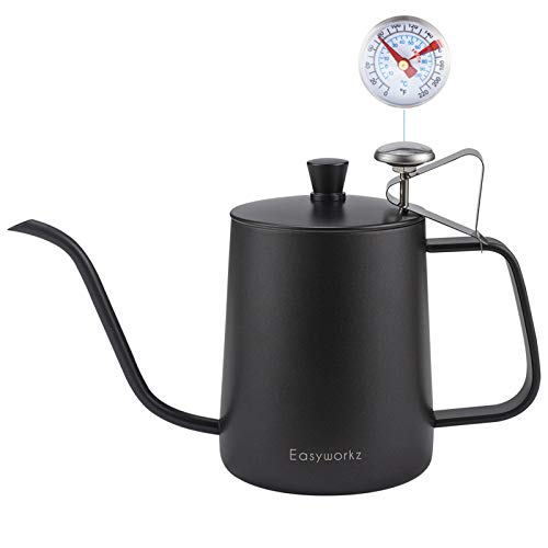 Easyworkz Gage Hervidor de café con Cuello de Cisne de Acero Inoxidable con termómetrocuello y Boquilla Larga,600ml
