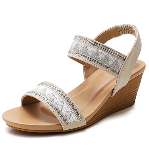 Sandals Slope Heeled Sandals for Women's Summer Vacation Thick Sole Open Toe Waterproof Platform Sandals Sandal(C,37)