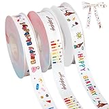 PH PandaHall 33m 3 Styles Happy Birthday Band Spruchbänder Für Geburtstagskuchen 20mm Breiter Weißer Satin-Polyesterband Für Geschenkverpackung Flowersträuße Partydekoration