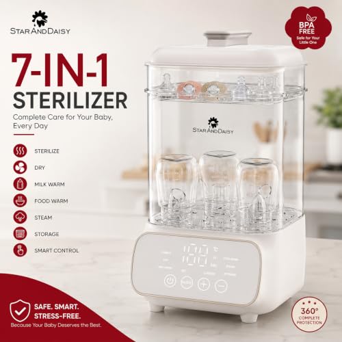 Image of StarAndDaisy Sterilizer for Baby Products, 7-in-1 Baby Bottle Sterilizer and Dryer with Milk & Food Warmer, Steam and Storage Mode, Holds Up to 5 Bottles & BPA-Free