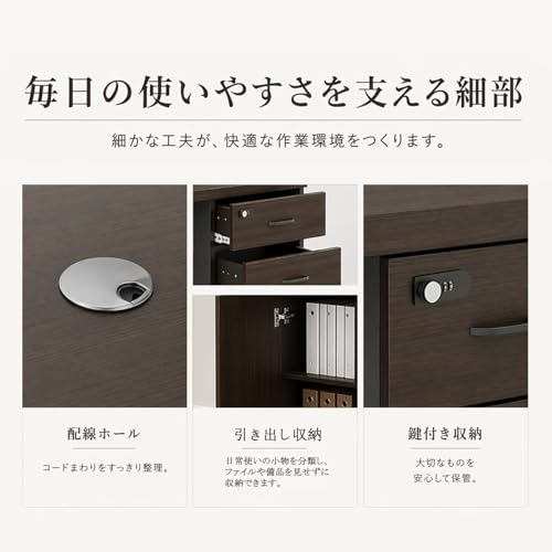 【Ho-ru-mi】エグゼクティブデスク 両袖机 役員デスク 社長机 オフィス用 事務机 会社用 1人用テーブル ワークデスク 収納付き 通線穴付き コンパクト作業ホワイト BGZ-55NP-L0 幅140x縦70x丈75cm [5]