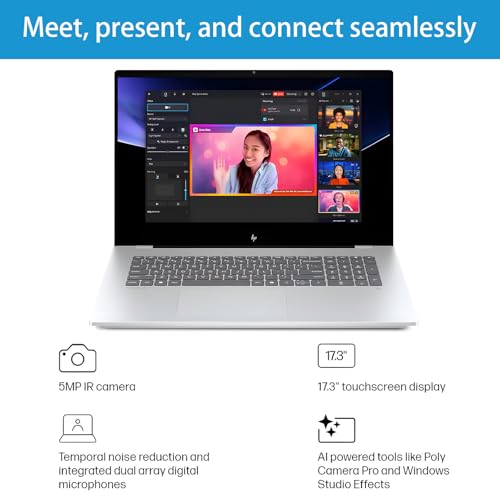 Image of HP OmniBook 7 Next Gen AI PC Laptop, 17.3 inch FHD IPS Touchscreen Laptop | Intel Core Ultra 5 226V, 16GB LPDDR5X-8533 MT /s 512GB SSD, Intel Arc GPU, Backlit KB, Windows 11 Pro, Copilot+ AI PC