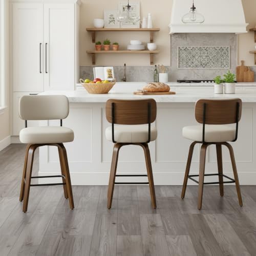 Swivel Bar Stools Set of 3 Gray Upholstered