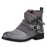 biker stiefel braun leder  SCARPE VITA Damen Biker Boots Leicht Gefütterte Stiefeletten Snake Prints Leder-Optik Schuhe Schnallen Nieten Bikerstiefel 186524 Grau Snake 38