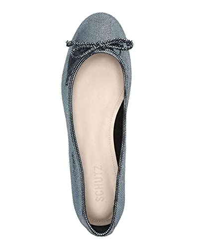 SCHUTZ Damaris Metallic Blue Leather Round Toe Ballet Flat Ballet Shoes4