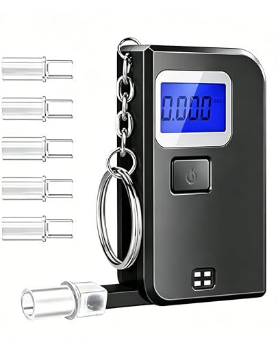 Keychain Breathalyzer Breathalyzers for Alcohol with LCD Digital Display Mini Alcohol Breathalyzer Tester for Home Use Personal Portable Pocket Breathalyzer with 5 Mouthpieces