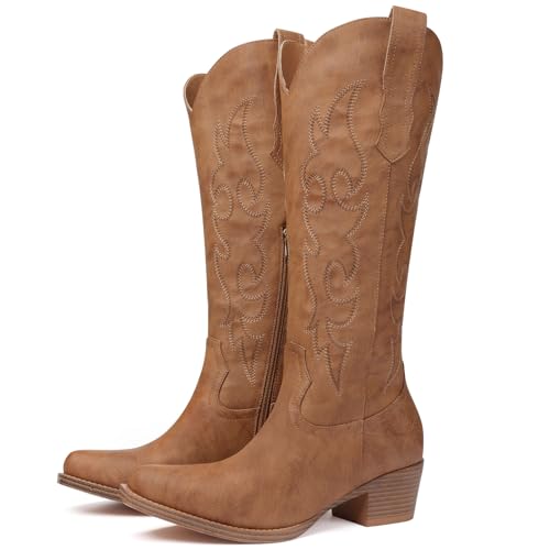 Quorvash Cowboy Boots for Women - Wide Calf Knee High