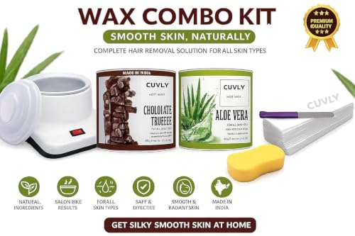 Image of Wax Heater Machine Waxing Kit Combo Machine Aloe VeraWax (550 gm) ChocolateWax (550 gm), Strips (70pcs), Spatula(Kinfe),Sponge (Example: Extra Large Wax Aloe Vera, Chocolate Cream Wax)