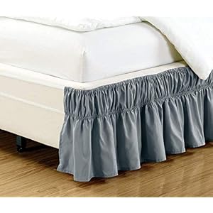 Wrap Around 15" inch Fall Dark Grey Ruffled Elastic Solid Bed Skirt Fits All Queen, King and Cal King Size Bedding High Thread Count Microfiber Dust Ruffle, Soft & Wrinkle Free. Wrap Around 15 inch Fall Dark Grey Ruffled Elastic Solid Bed Skirt Fits All Queen King and Cal King Size Bedding High Thread Count Microfiber Dust Ruffle Soft Wrinkle Free