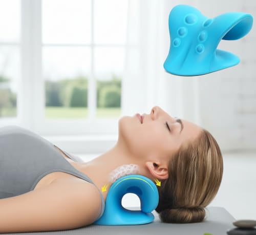 Image of Neck Support Stretcher - Cervical Traction Device for Neck & Shoulder Pain Relief, Massage Relaxer, Acupressure Chiropractic Support (SKY BLUE)