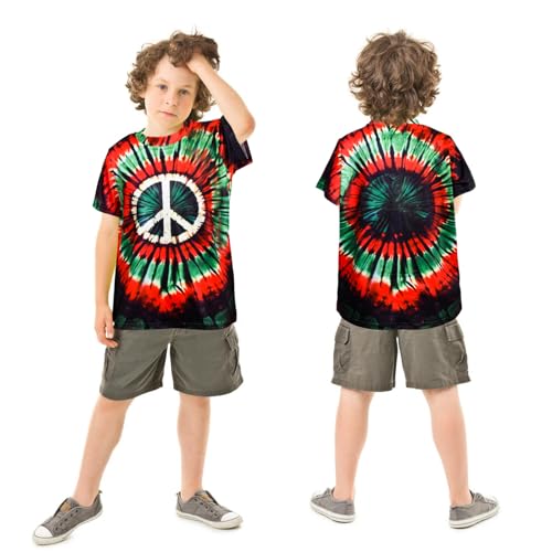 Image of Boys Tie Dye Shirts 3-12 Years Hippies Crewneck Kids Short Sleeve Tee