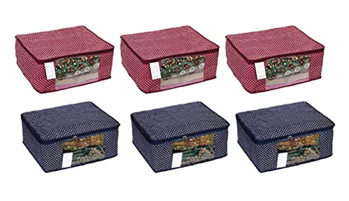 Image of Clothe Bag|Clothe Organizer|Cotton Saree Cover Closet Orgnizer /Saree Bags for Wardrobe Orgnizer Clothe Covers |Foldable Wardrobe|Set Cover (Pack of 6, Maroon + Blue)