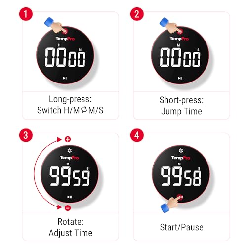 Image of TempPro 99-Hour Digital Kitchen Timer with Strong Magnetic & Stable Stand, Classroom Timers with 3-Volume-Level, Stopwatch with Large LED Display, Digital Timers for Classroom(Previously ThermoPro)