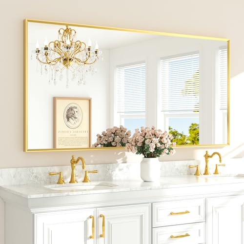 TETOTE Brushed Gold Mirror Beveled Frame 72" x 36" Large