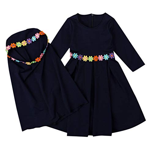 Générique Dress Girl Long Kids Sleeves Broder Hijab Abaya Baby Long with Muslim Girls Dress & Skirt (Dark Blue, 2-3 Years)
