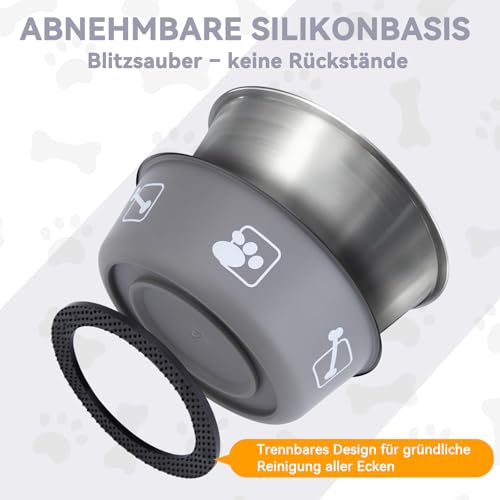 Mossly Fressnapf Hund 2 Stück, Edelstahl Hundenapf (17.5cm),Silikon Boden, Rutschschutz, wasserschüssel Hund 800Ml