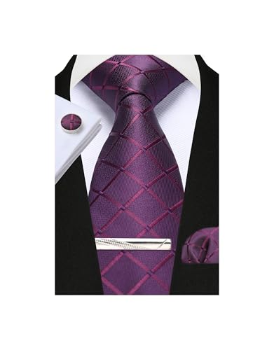 Image of Striped Plaid Polka Dot Mens Tie Formal Necktie Pocket Squares Ties Clips Cufflinks Classic for Men Set