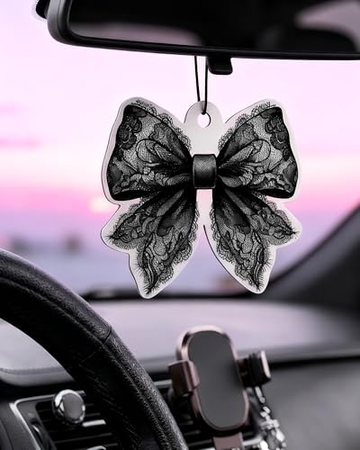 Image of Car Air Freshener Cute Black Lace Bow Coquette Girly 5pcs Automotive Accessories Car Interior Hanging Scents Mirror Decor for Women Teen Girls