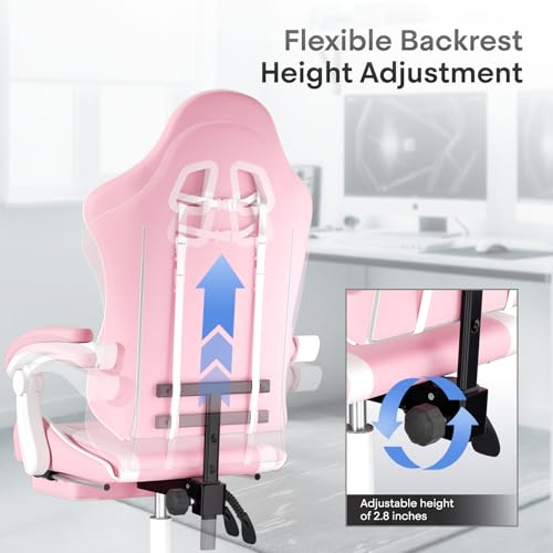Image of Athena Collection Ergonomic Gaming Chair for Adults, Pink | Height Adjustable Office Chair Computer Desk Chair with Footrest & Headrest Lumbar Support for Office & Home, 350lbs