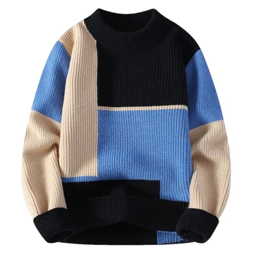 Men O Neck Knit Pullovers Mens Patchwork Casual Knitted Sweater Korean Thick Kntwear Sweater