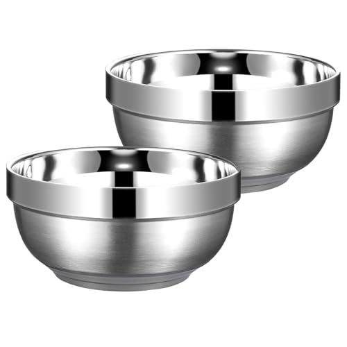 Yalin Set of 2 Heat Insulated Stainless Steel Bowls, SUS 304, Double Walled Multipurpose Metal Mixing Bowls, Perfect Snack Bowls for Serving Ice Cream or Hot Soup, Cereal, Noodles, Salad (50 oz)