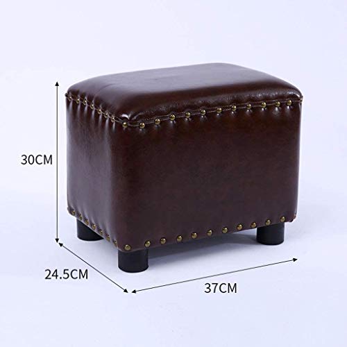 Banc à Chaussures et Petit Tabouret Bas en Cuir Café