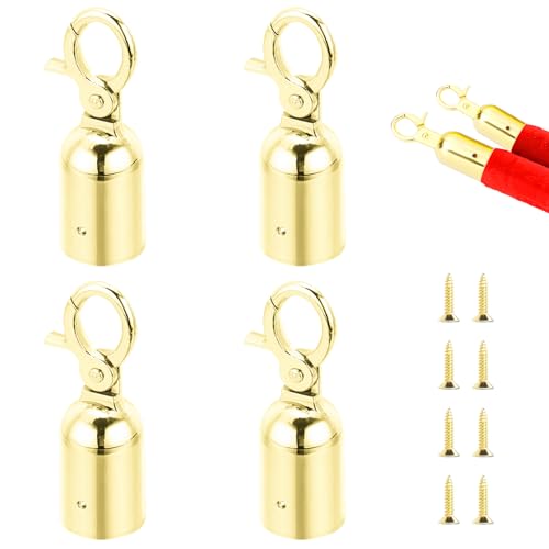 Gativs Lot de 4 Butée de Corde Bouchons D'extrémité de Corde avec Crochet Butée de Fin de Corde Chanvre Capuchon de Corde avec Crochet Extrémités en Métal pour Corde Rouge