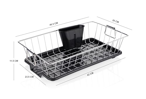 Image of RADIANT Basket Drainer & Dish Drainer Basket for Kitchen /Utensil Stand for Kitchen /Dish Drying Rack with Drainer /Bartan Stand /Dish Rack (17 x 9 Inches - Black)