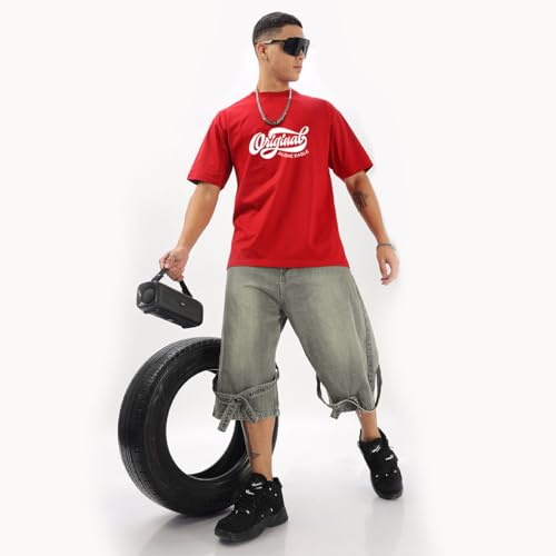 Image of Men's Half Sleeve Oversized Tshirt, Round Neck Longline Drop Shoulder Printed Loose Fit T-Shirt